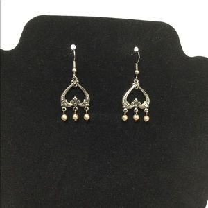 Vintage Heart Pearl Wire Dangles